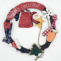 Венок плетеный «Летящий Дед Мороз со звездой» (дерево, керамика, 16см)